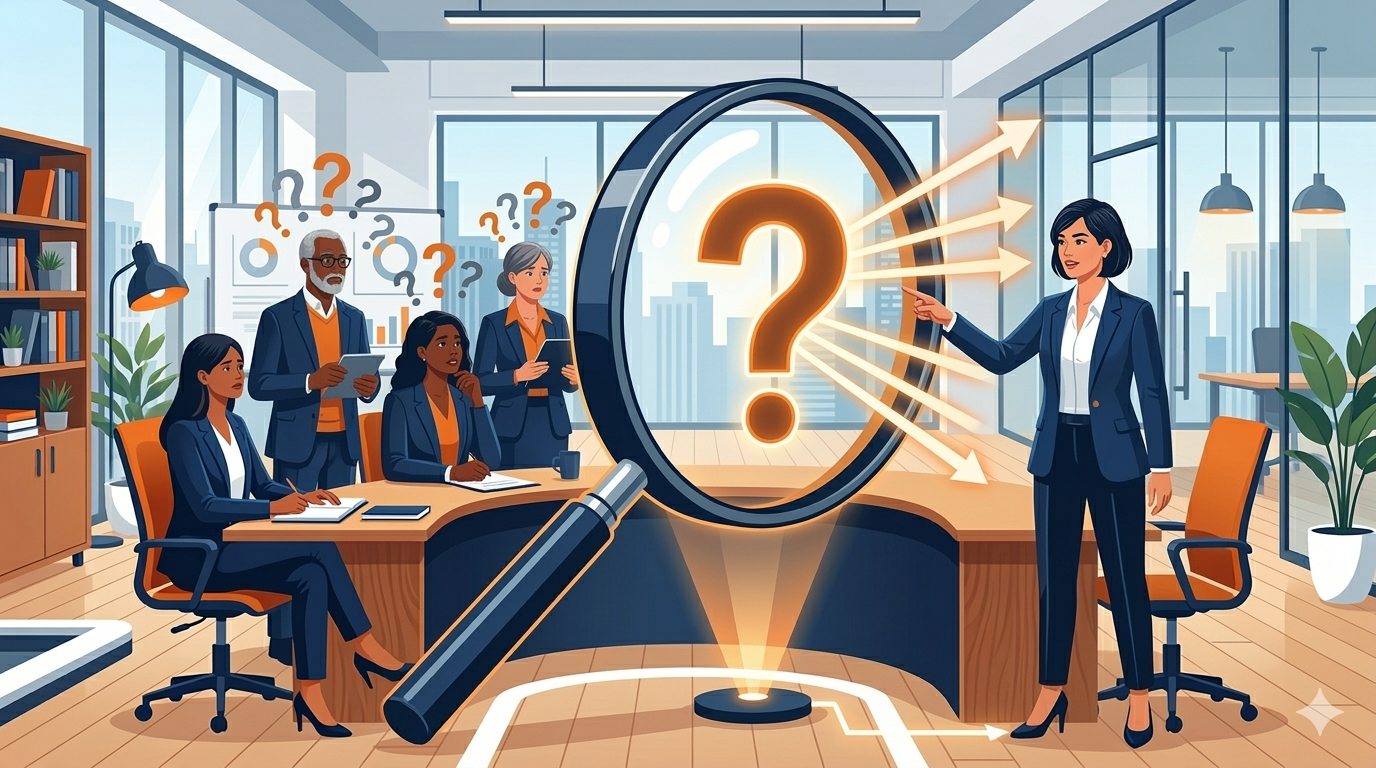 論理的コミュニケーション力の5つの力（とらえる・答える・まとめる・繋げる・広げる）の概要を示すイラスト