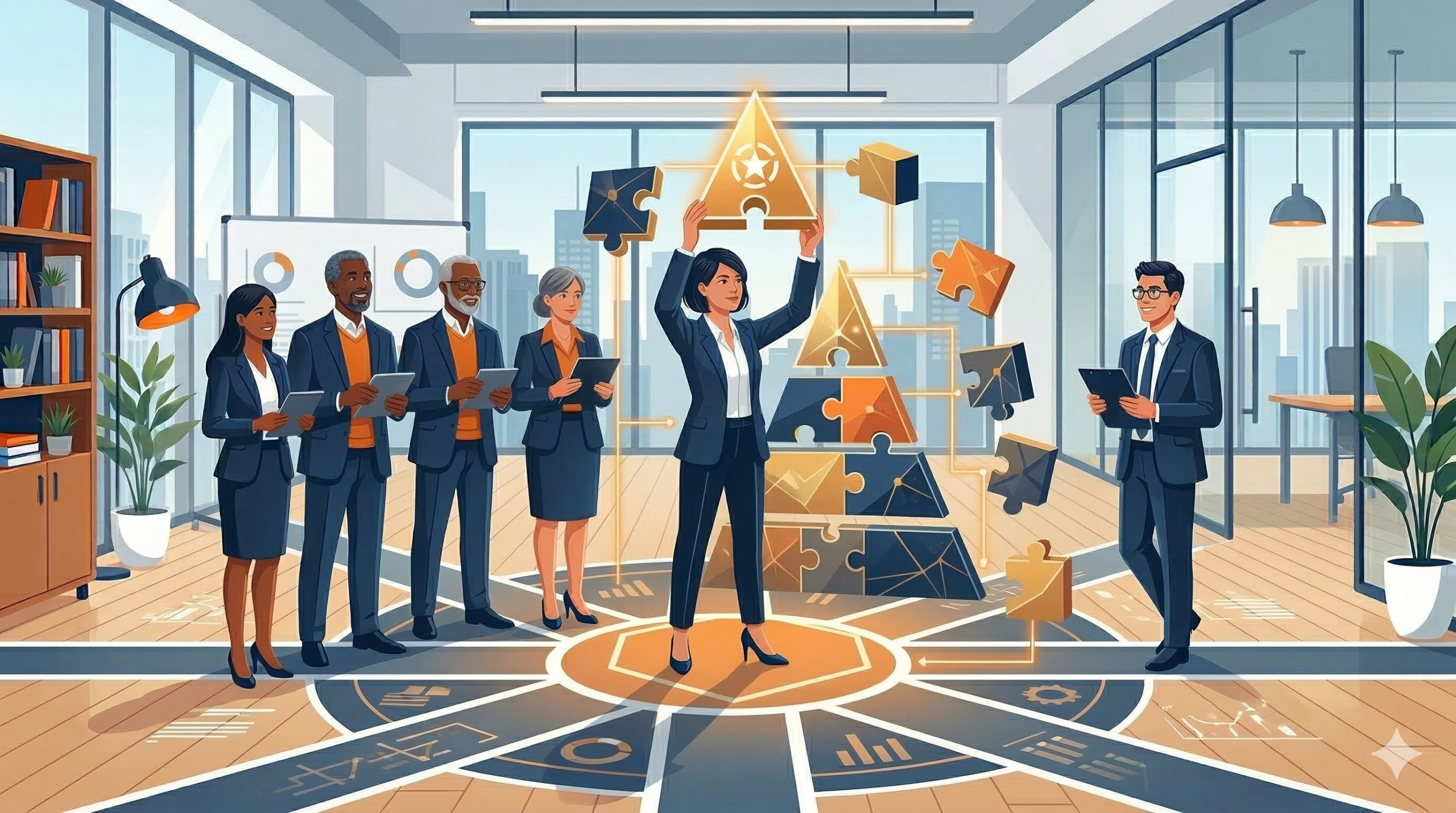 5W1Hを活用して指示を具体化し、論点を明確にする管理職のイラスト