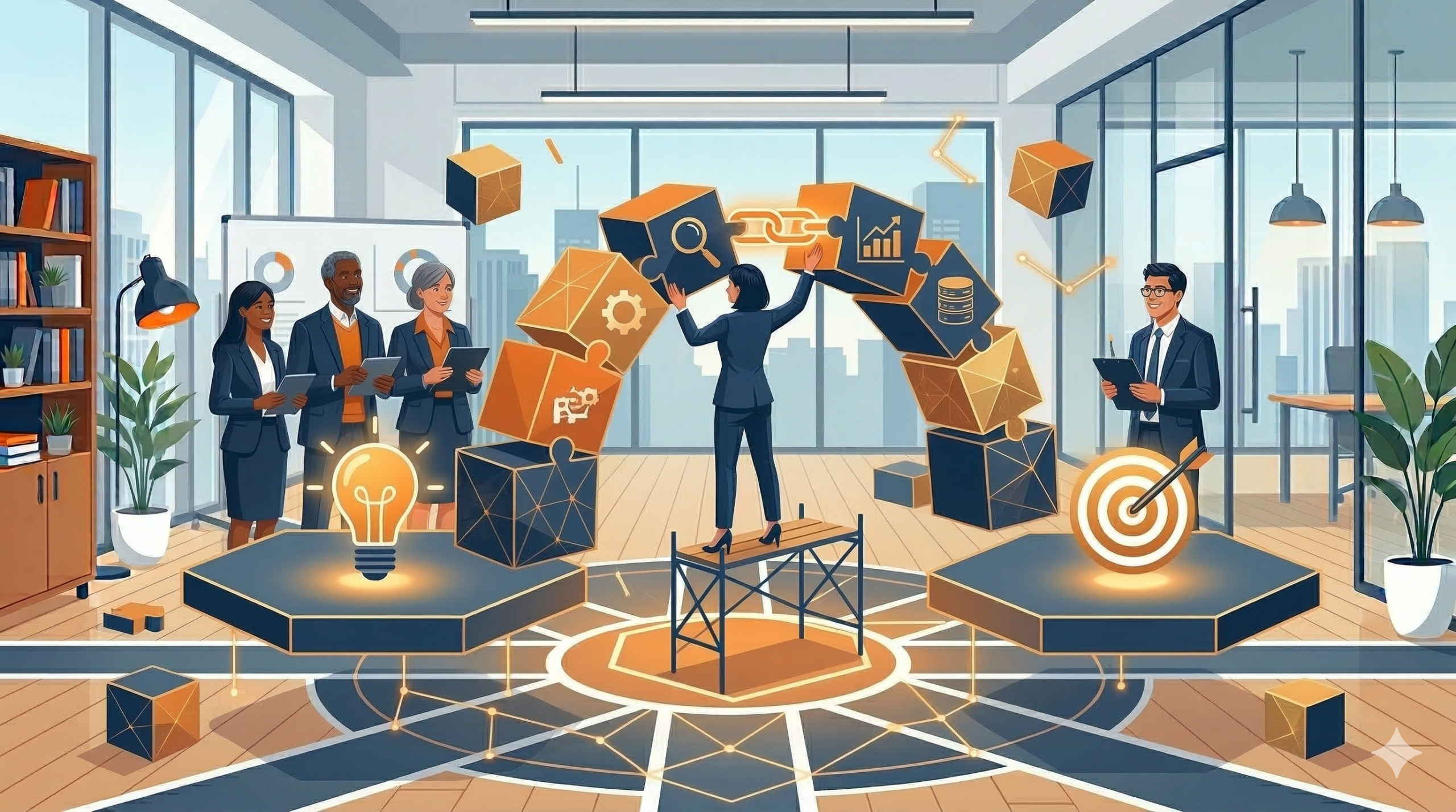 論点設定の実践ステップ（5W1Hチェック・部下の立場での確認・繰り返しの確認）を示すイラスト