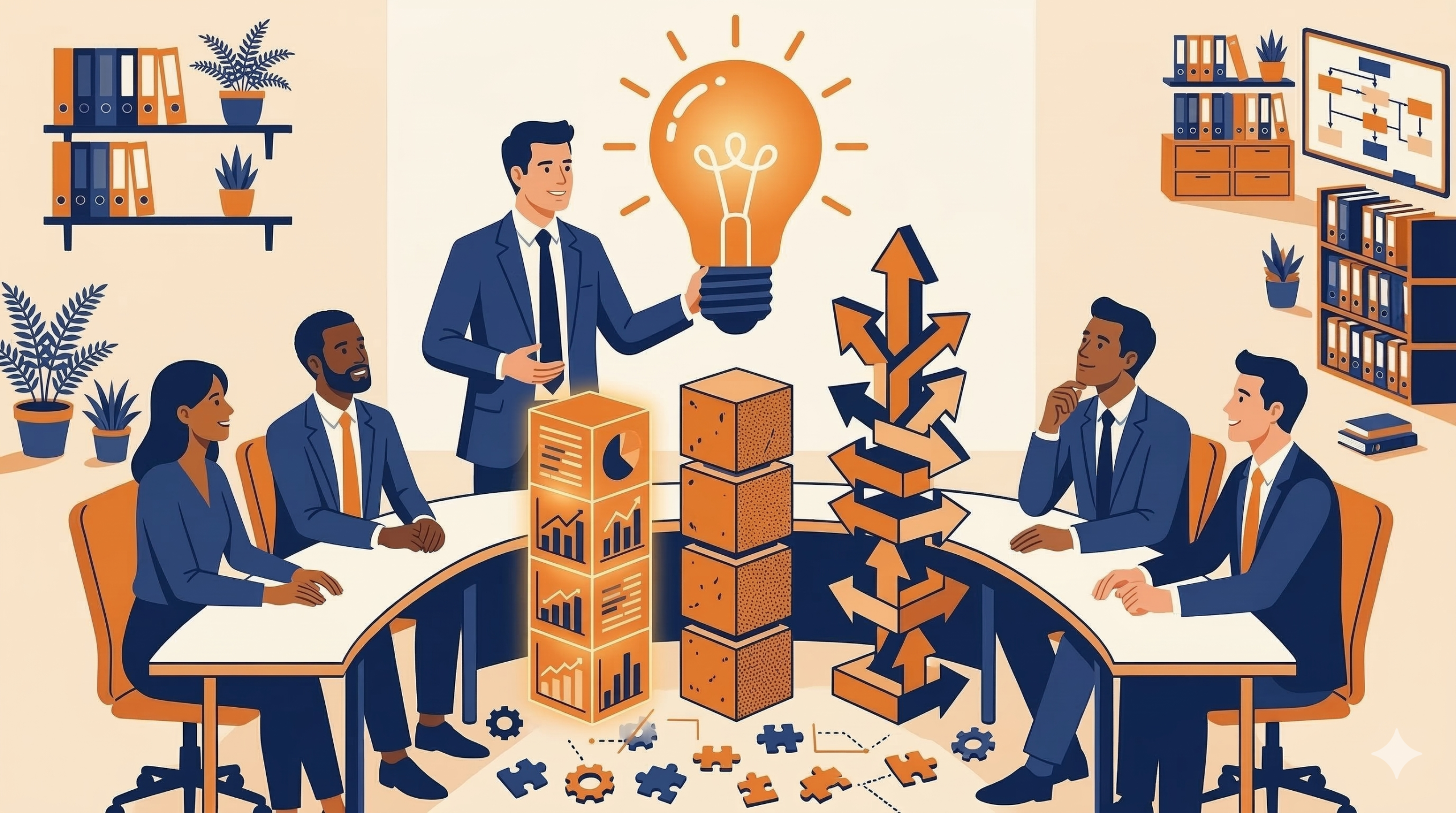 3つの論拠（具体化・定量化・相対化）で主張を支える管理職のイラスト